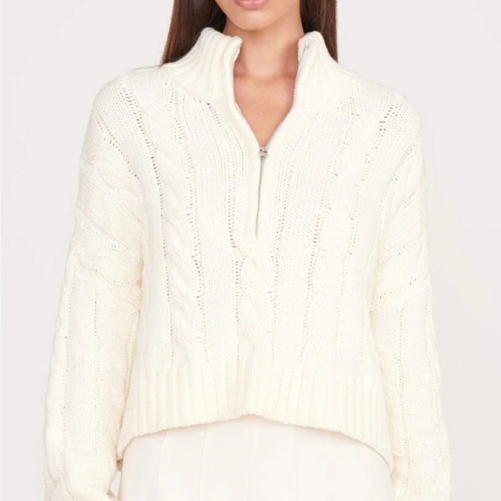 STAUD CROPPED HAMPTON SWEATER IVORY. Size Medium